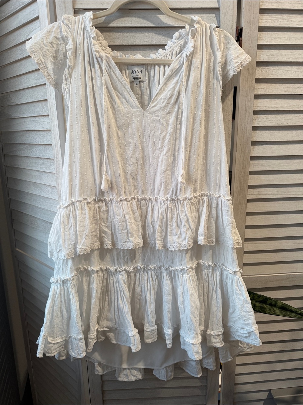 Misa Los Angeles White Ruffled Cotton Tunic Top